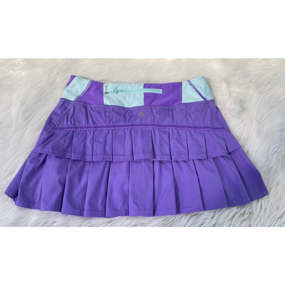 Lululemon Pace Setter Skirt Power Purple Bold Stripe Sz 4 Tennis Skort